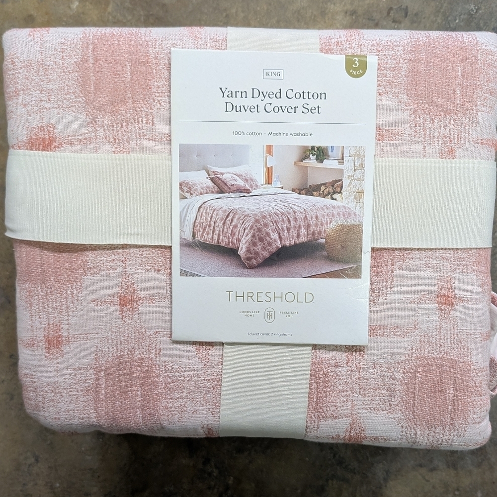 3pc King Yarn Dye Ikat Comforter and Sham Set Ivory/Mauve
